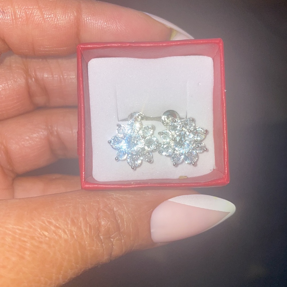 NWT est retail $800 14k White Gold Plated Lab Diamond Snowflake Earrings